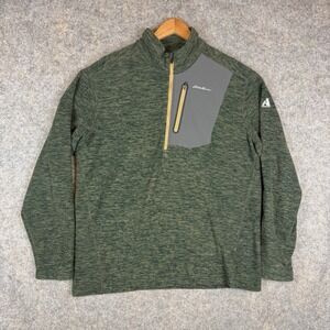 Eddie Bauer First Ascent Sweatshirt Mens Large Green 1/4 Zip Pullover Fleece